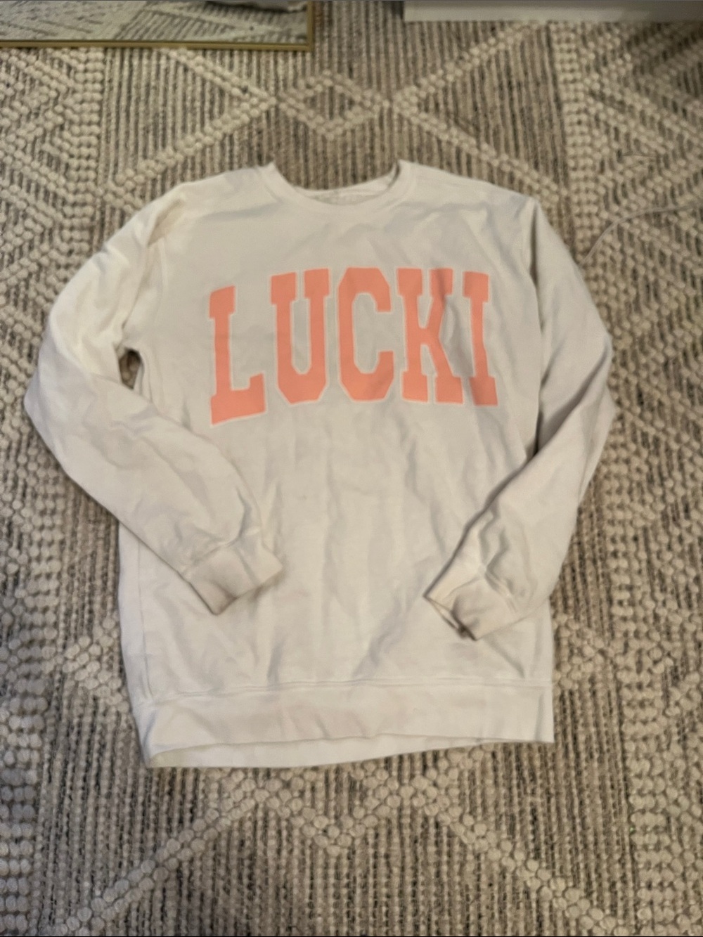 Women's Cream Sweatshirt with Coral 'LUCKI' Graphic